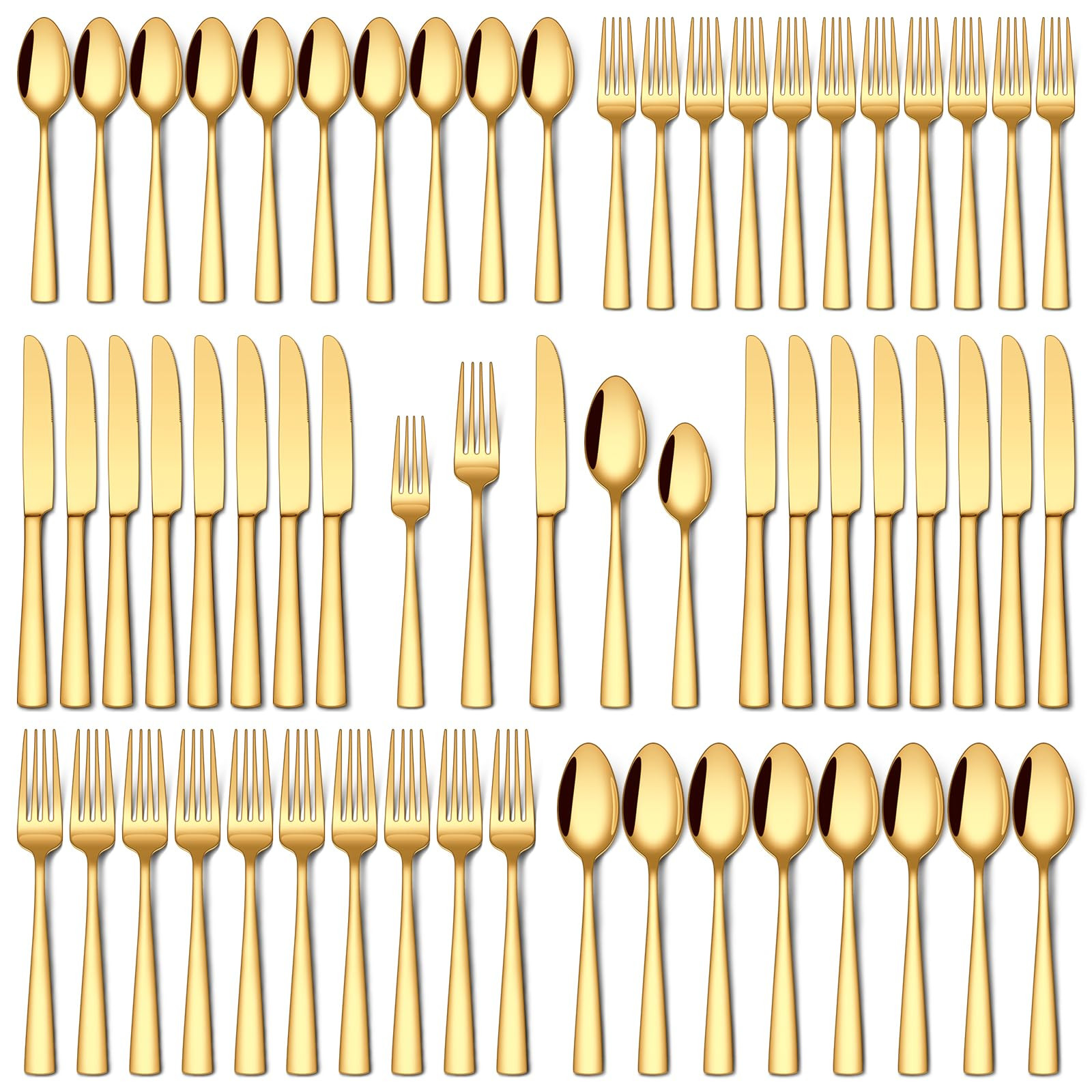 Stapava 60 Pcs Gold Silverware Set, Food-Grade Stainless Steel Flatware Sets for 12 Mirror Polish... | Amazon (US)