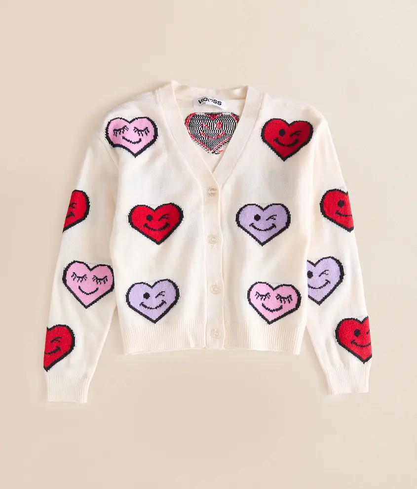 Girls - Heart Smiley Cardigan Sweater | Buckle