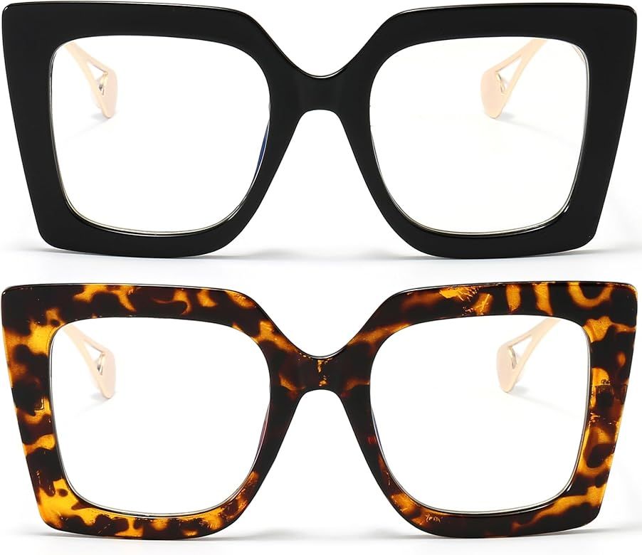 AIEYEZO Oversized Blue Light Glasses for Women, Anti Fatigue Prevent Headache Computer Eyeglasses | Amazon (US)