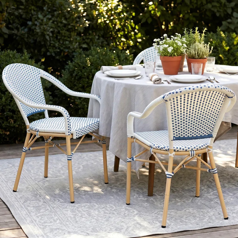 Altesa Outdoor Dining Chairs with Armrests, French Bistro Style Patio Chairs with PE Rattan for P... | Wayfair North America
