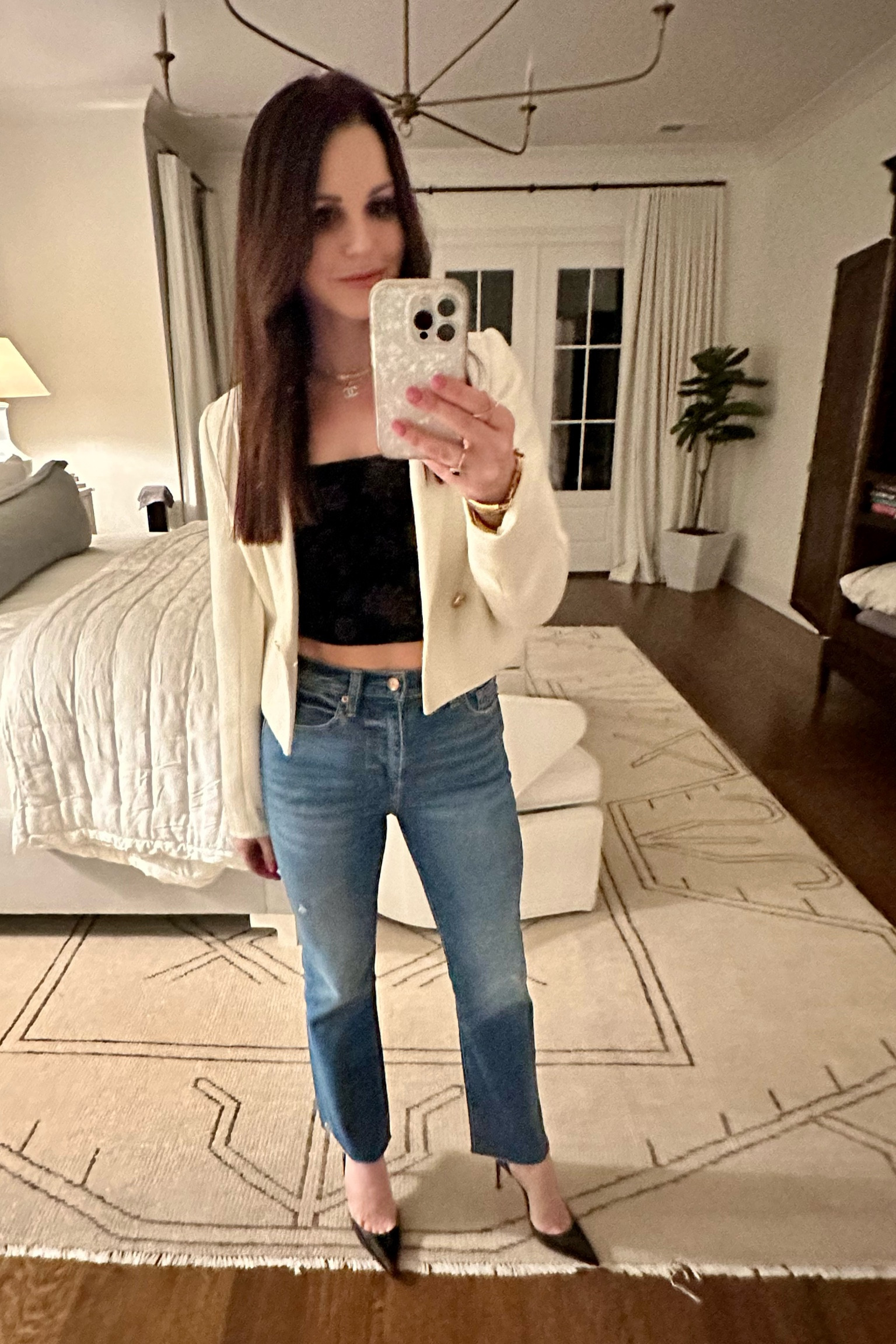 Hi! It’s me- I’m back. It’s been a minute 
Valentines date night look 💌💘
Top: Rachel by Rachel Roy TJ Maxx ($12)
Jacket: @tailoredfoxboutique ($78)
Jeans: Pistola @shopyorklaine 
Necklaces: @styleforthesouthjewelry 


#LTKSeasonal #LTKstyletip #LTKshoecrush