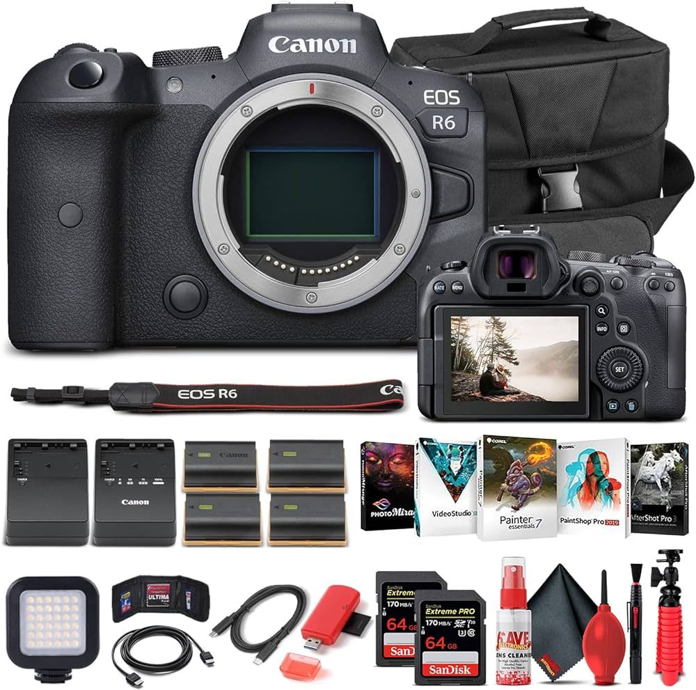 Canon EOS R6 Mirrorless Digital Camera (Body Only) 4082C002 + 2 x 64GB Memory Card + Case + Corel... | Amazon (US)