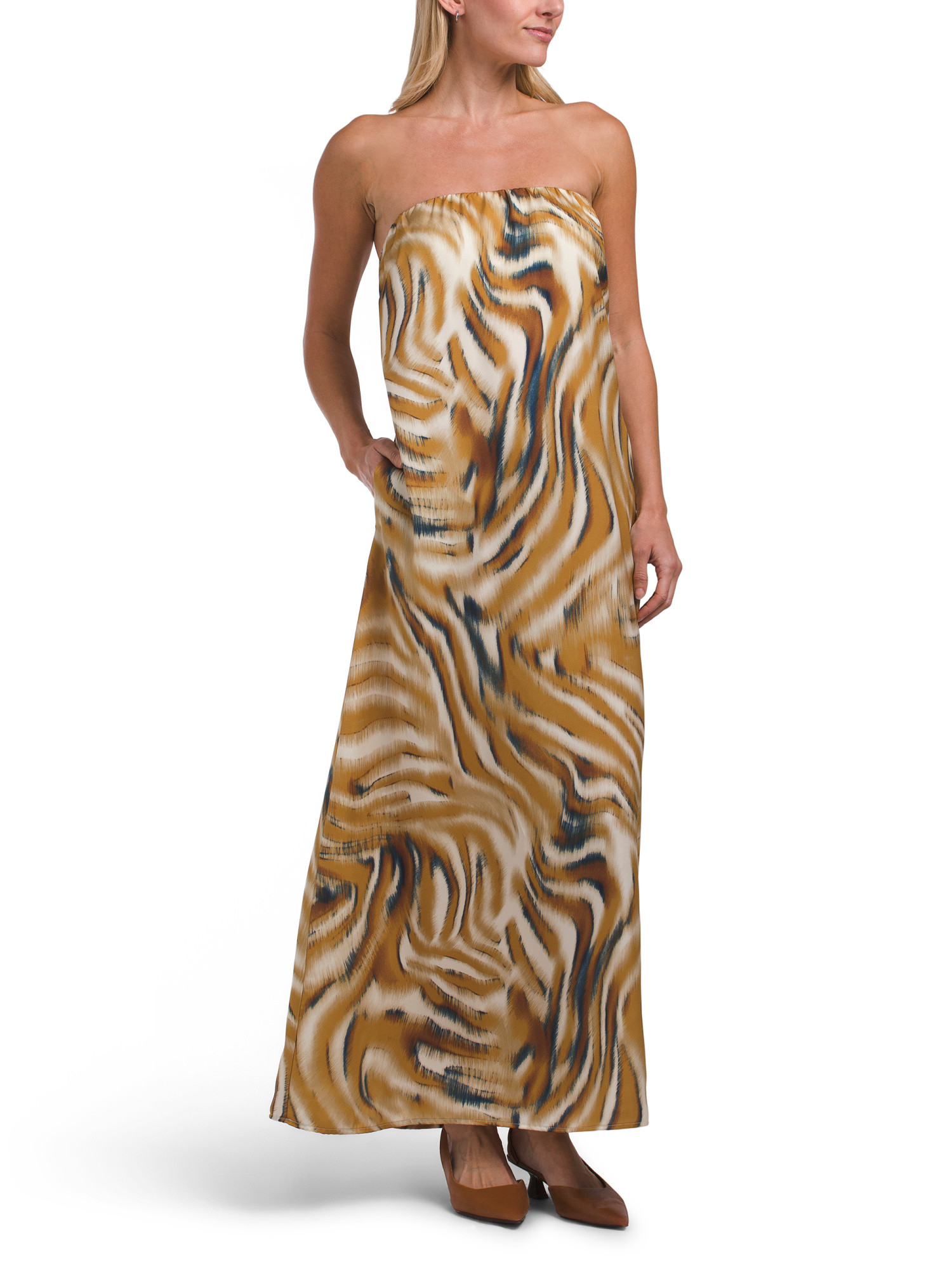 Strapless Zebra Printed Satin Dress | TJ Maxx