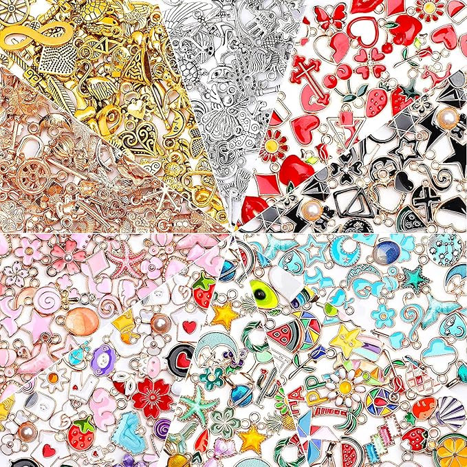 SANNIX 500Pcs Charms Bulk Wholesale Assorted Gold Plated Enamel Pendants Earring for Bracelet Nec... | Amazon (US)