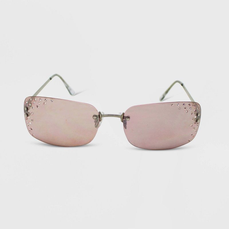 Women's Rhinestone Rimless Metal Rectangle Sunglasses - Wild Fable™ Silver | Target