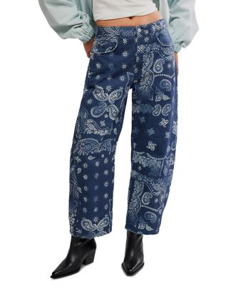 Free People We The Free Good Luck Leopard Barrel Leg Jeans in Brown Sugar  | Bloomingdale's Women | Bloomingdale's (US)