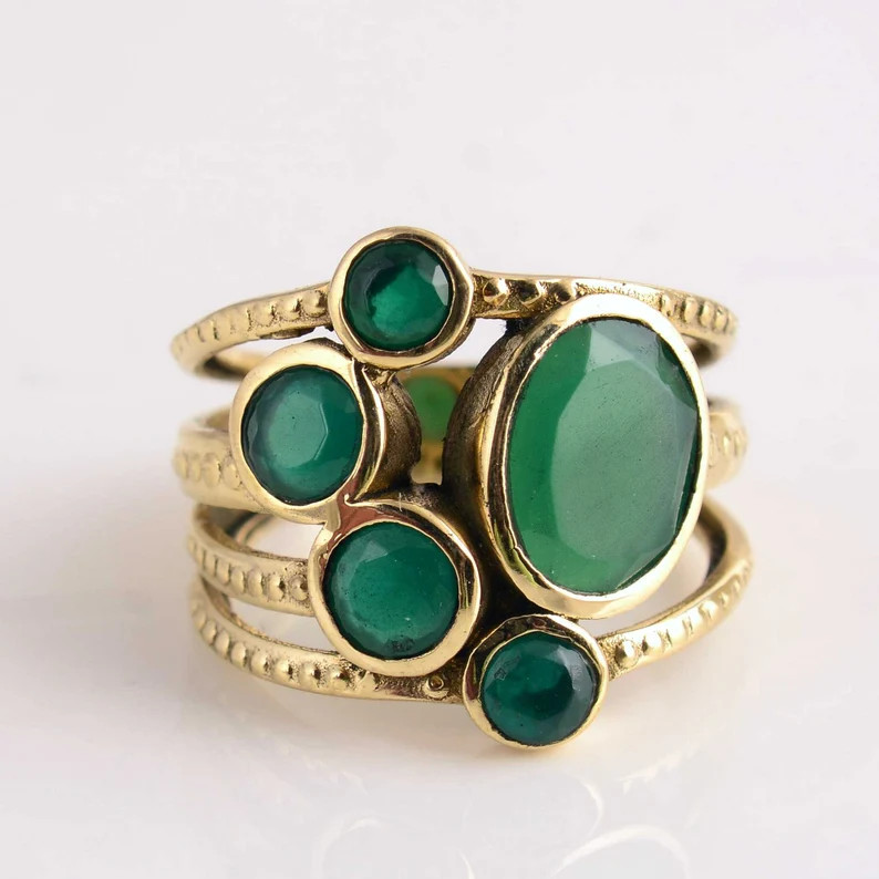 Beautiful Green Onyx Ring, Designer Brass Ring, Gemstone Ring, Vintage Ring, Boho Ring,engagement... | Etsy (US)