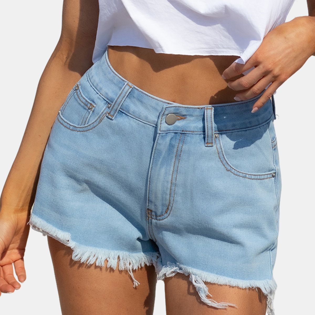 Women's Light Blue Distressed Denim Shorts - Cupshe | Target