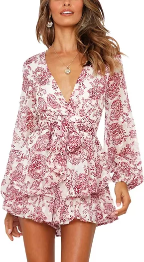SHEIN Clasi Plus Puff Sleeve Belted High Low Floral Longline Blouse