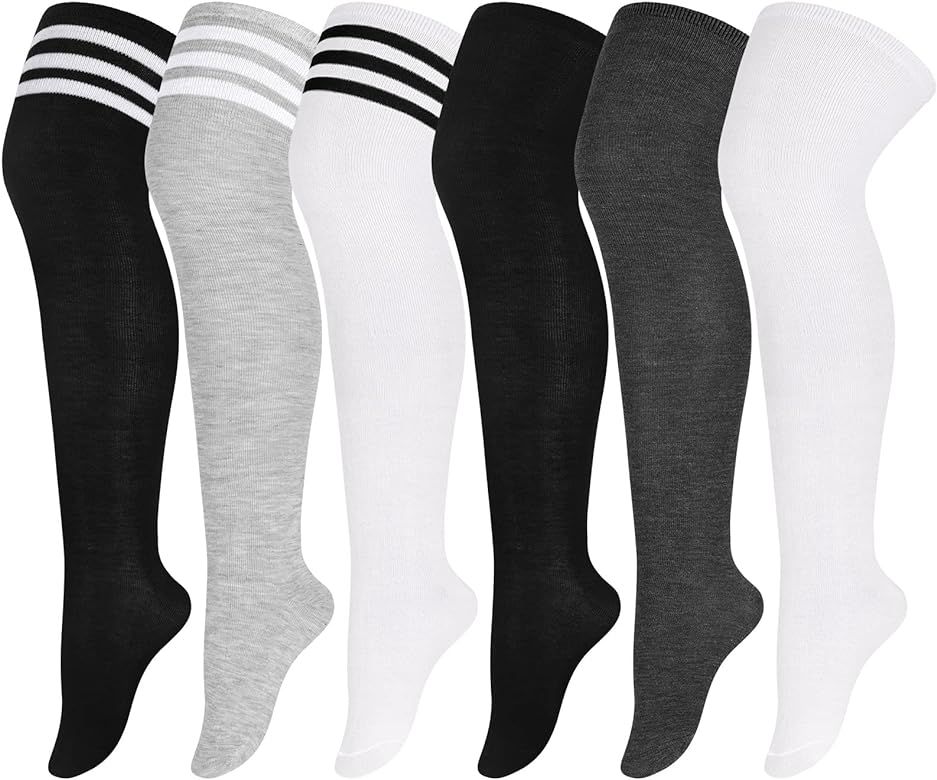 Aneco 6 Pairs Plus Size Over Knee Socks Women Warm Thigh High Stockings for Daily Use, L-XXL | Amazon (US)