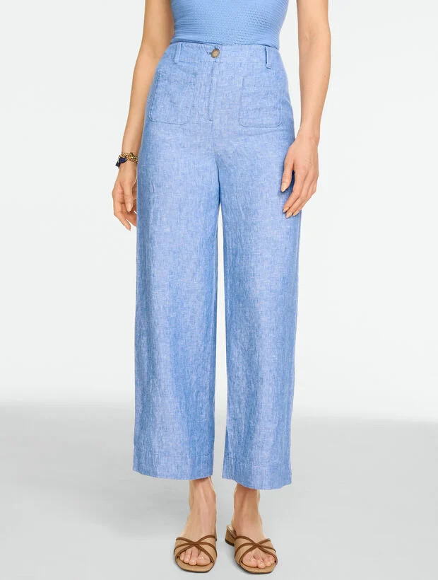 Washed Linen Wide Crop Patch Pocket Pants - Cross-Dyed | Talbots
