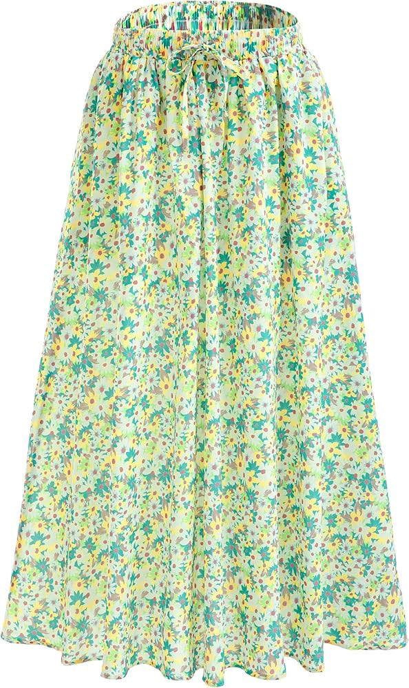 Amazon.com: Maxi Skirt for Women Floral Boho A-line Long Summer Skirts with Elastic High Waist Ad... | Amazon (US)