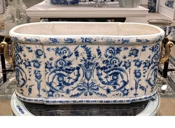 Chinoiserie Porcelain Cachepot/Planter with Bronze Ormolu-22'' x 8''H | eBay US