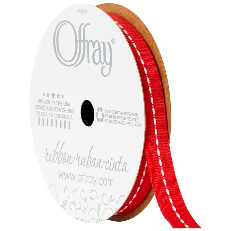 Offray Ribbon, Red 3/8 inch Center Stitch Grosgrain Ribbon for Sewing, Crafts, and Gifting, 12 fe... | Walmart (US)