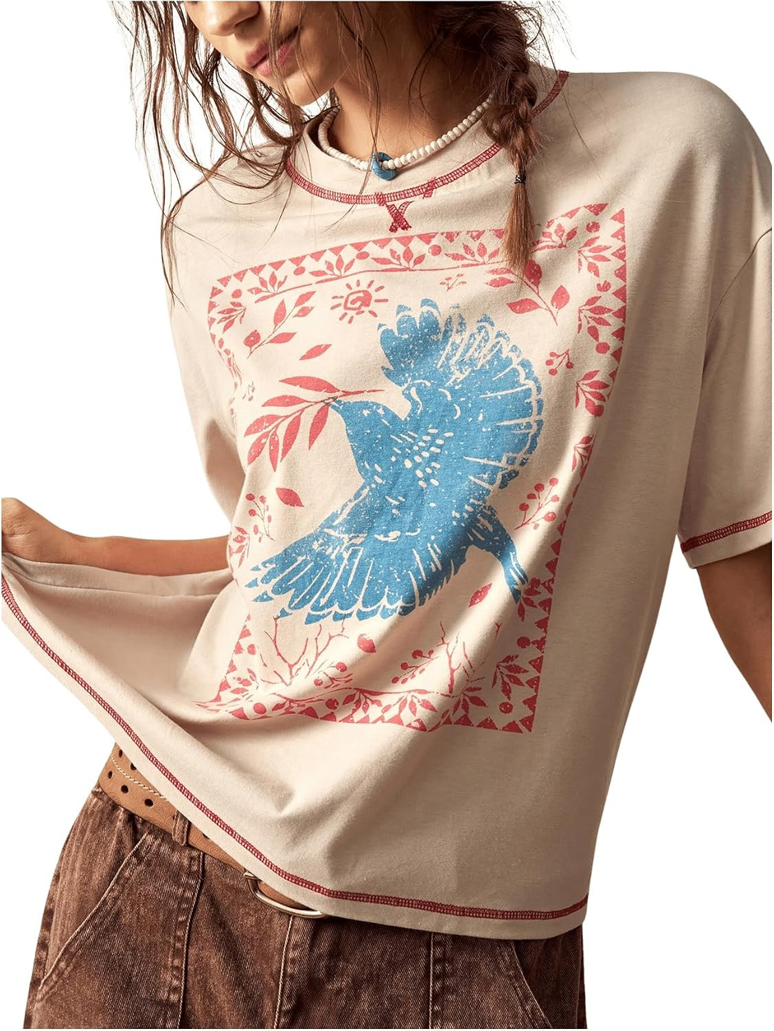 BEAUDRM Women's Graphic Boho Tshirts Vintage Hippie Short Sleeve Tee Top | Amazon (US)