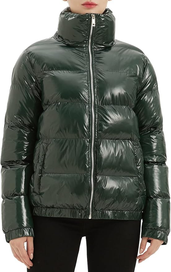 Women's Casual Quilted Shiny Padded Puffer Jacket Winter Warm Zip Short Bubble Coat | Amazon (US)