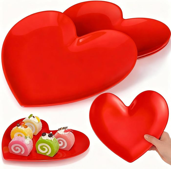 Nuogo 2 Pcs 11 Heart Shaped Melamine Plates Large Valentine's Plates Unbreakable Heart Dessert Di... | Amazon (US)