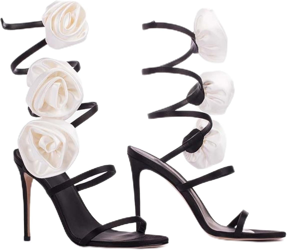 MILDSEVEN Women's Peep Toe Fashion Stiletto Heel Sandals with Roses, Casual Sexy Popular High Hee... | Amazon (US)