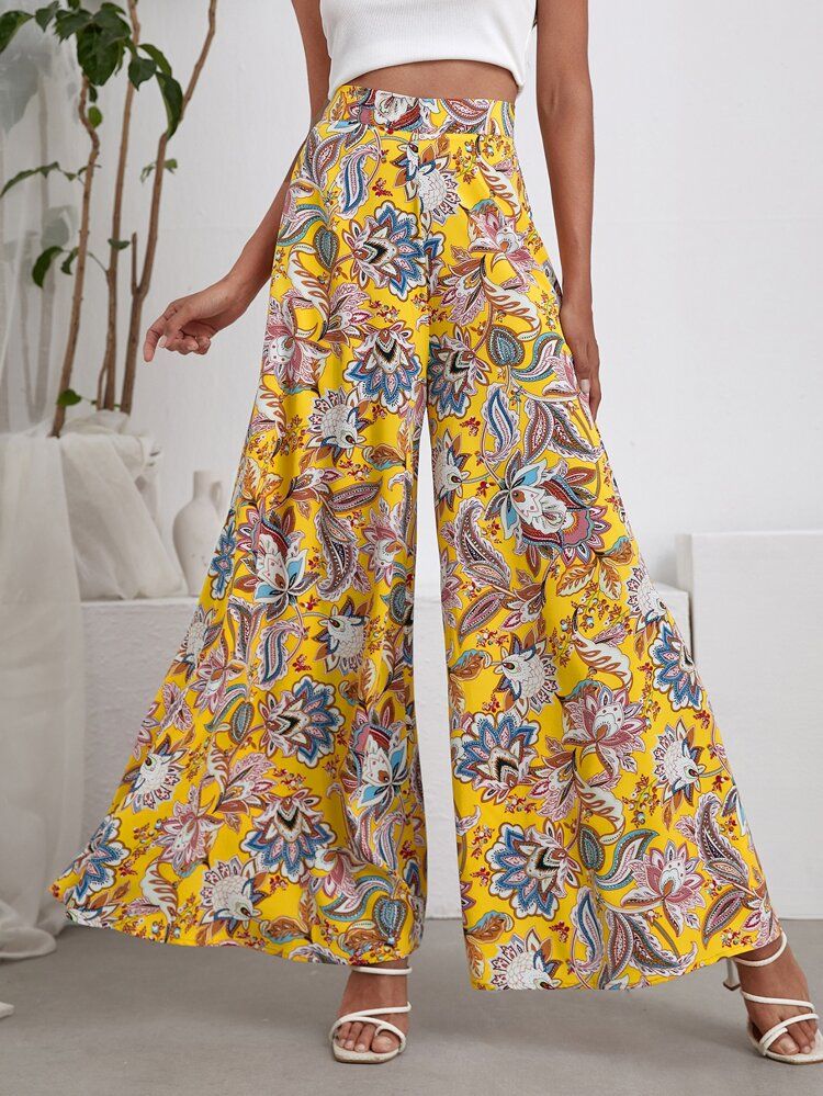 Allover Floral Print Wide Leg Pants | SHEIN