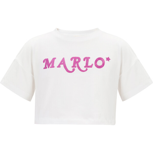 Abigail Logo Embroidered Cropped T-Shirt, Ivory - Marlo Kids Tops | Maisonette | Maisonette