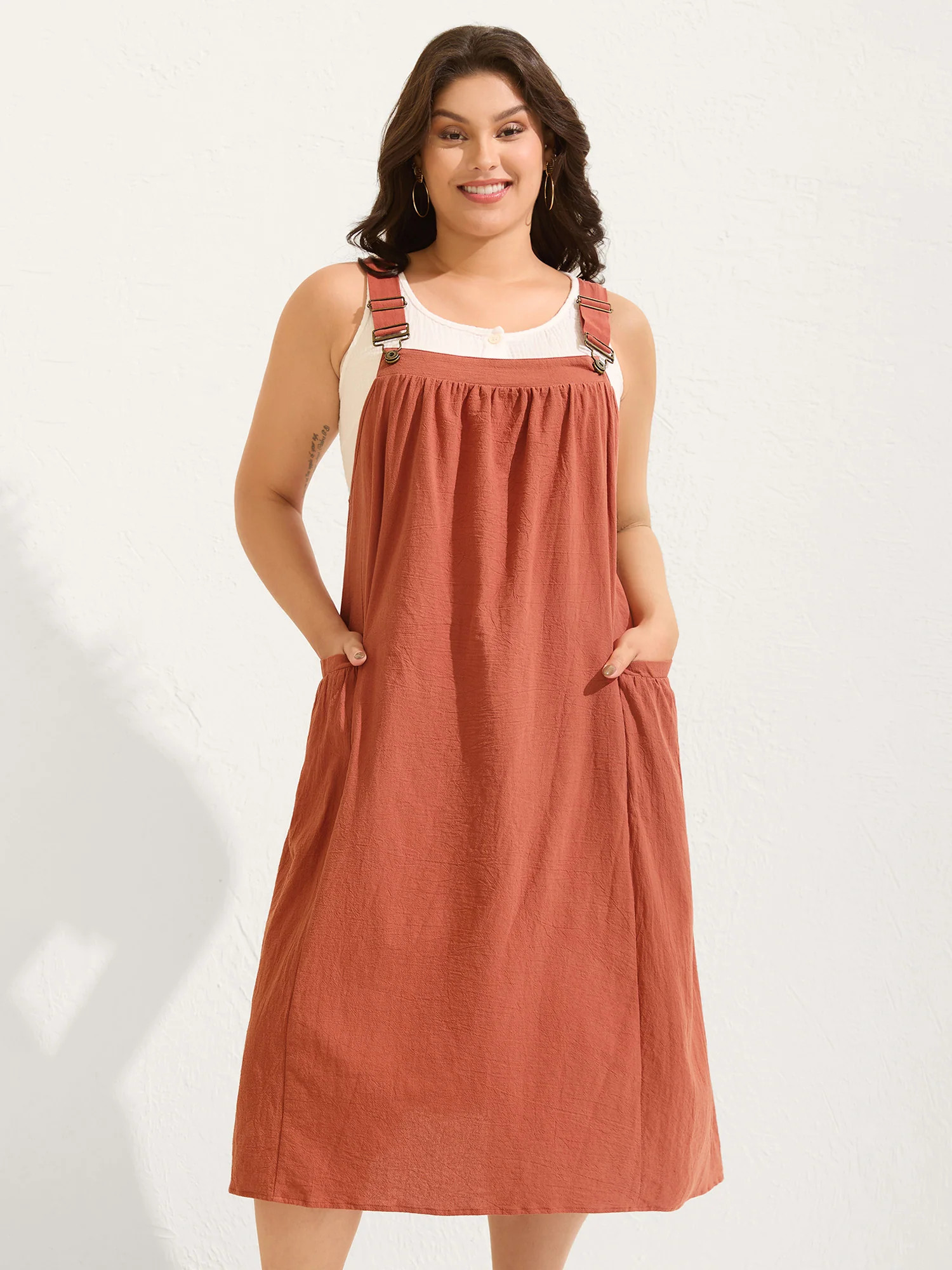 Pure Cotton Pleated Pockets Midi Dress | Bloomchic