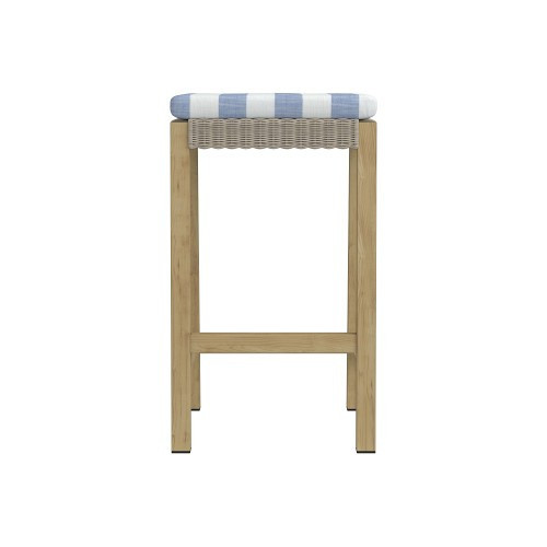Larnaca AWW Backless Bar Stool Cushion, Reticulated, Basketweave Cabana Stripe, Blue, Natural Teak AWW | Williams-Sonoma