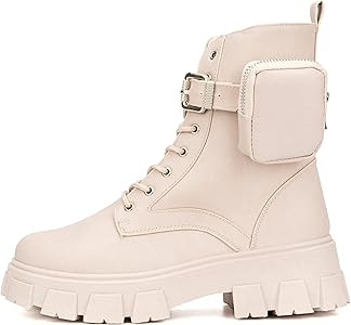 Olivia Miller Women's Fashion Shoes, Vegan PU Leather Lug Sole Lace Up Chunky Heel Round Toe Casu... | Amazon (US)