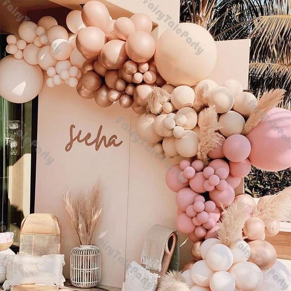 DIY Doubled Cream Peach Apricot Balloons Garland Retro Pink Balloon Rose Gold Globos Birthday Wed... | Etsy (US)