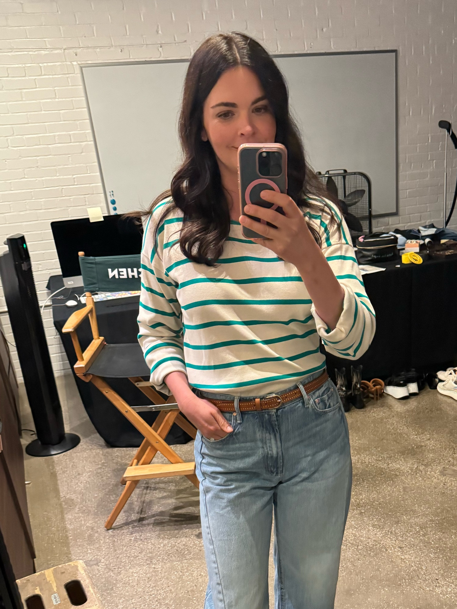 Today’s look on The Kitchen. Love a striped shirt! 