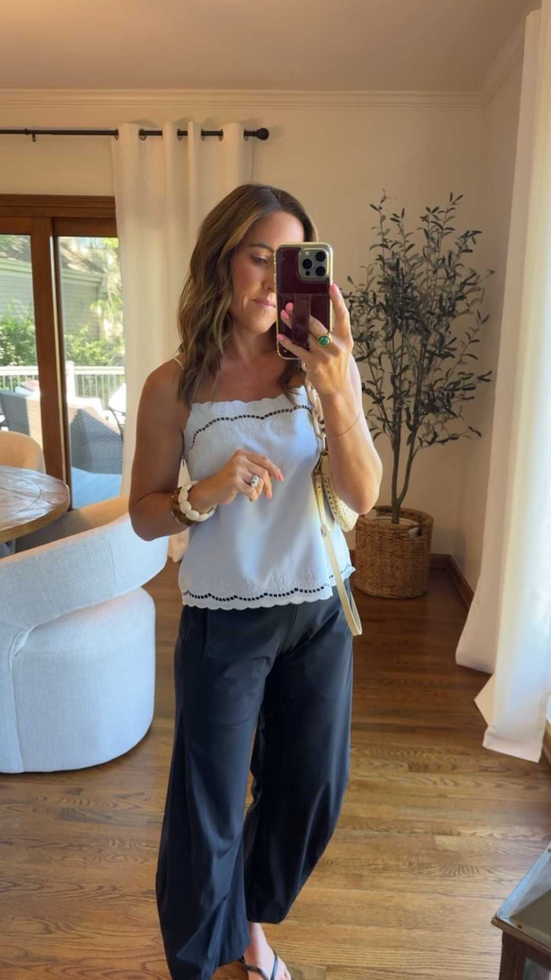 Pale blue eyelet Summer top. 
XS top
Pants - 2 petite

#LTKmomlife #LTKSeasonal #LTKxAbercrombie
