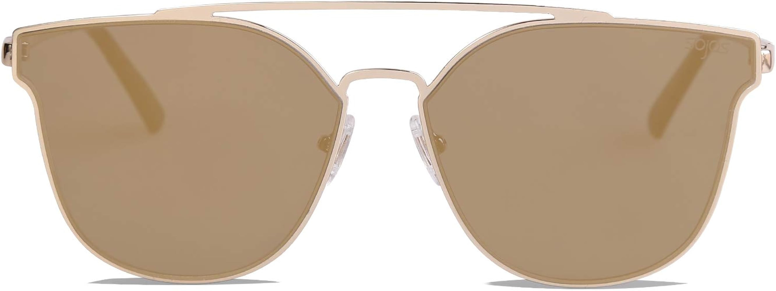 SOJOS Fashion Cateye Reflective Sunglasses Mirrored For Women Trendy Designer Style Flat Lenses SO S | Amazon (US)