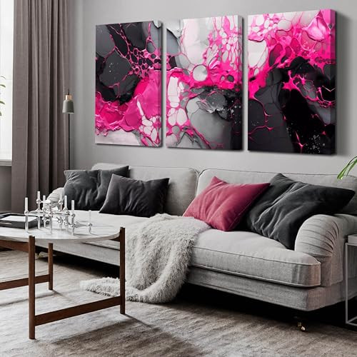 WDHCG Black and Pink Abstract Wall Art for Office - Modern Art Wall Decor Living Room - Large 3 Piece Canvas Wall Art for Bedroom Size 24" x 36" | Amazon (US)