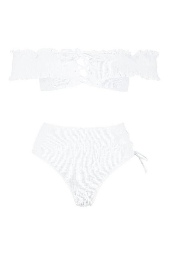 Lettuce Hem Bardot Lace Up Bikini | Boohoo.com (US & CA)