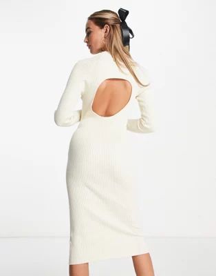 Monki ribbed dress with cutout back in cream | ASOS (Global)