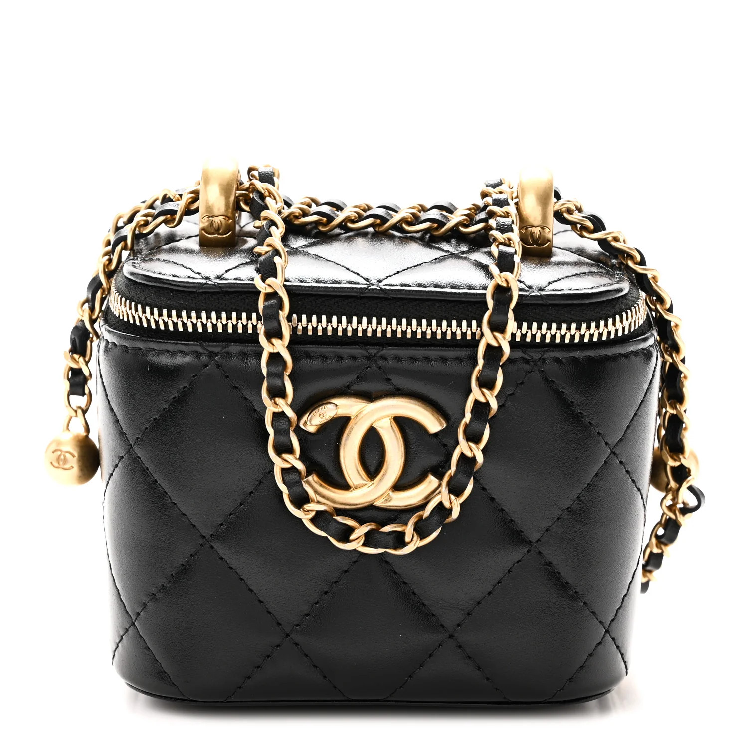 Calfskin Quilted Mini Perfect Fit Vanity Case With Chain Black | FASHIONPHILE (US)