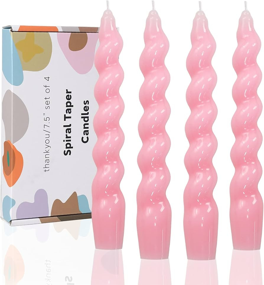 Pink Spiral Taper Dinner Candles Conical Stick Candles Wax Unscented Dinner Candle Dripless for H... | Amazon (US)