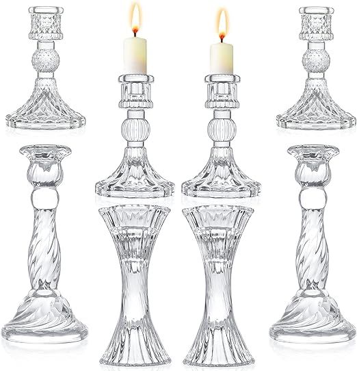 Glass Candlestick Holders - Set of 8 Clear Taper Candlestick Glasses,Crystal Candle,for All Forma... | Amazon (US)