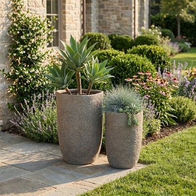 GDFStudio Mirel Modern Outdoor Round Concrete Planter Pots with Drainage Holes (Set of 2), Coffee | Target