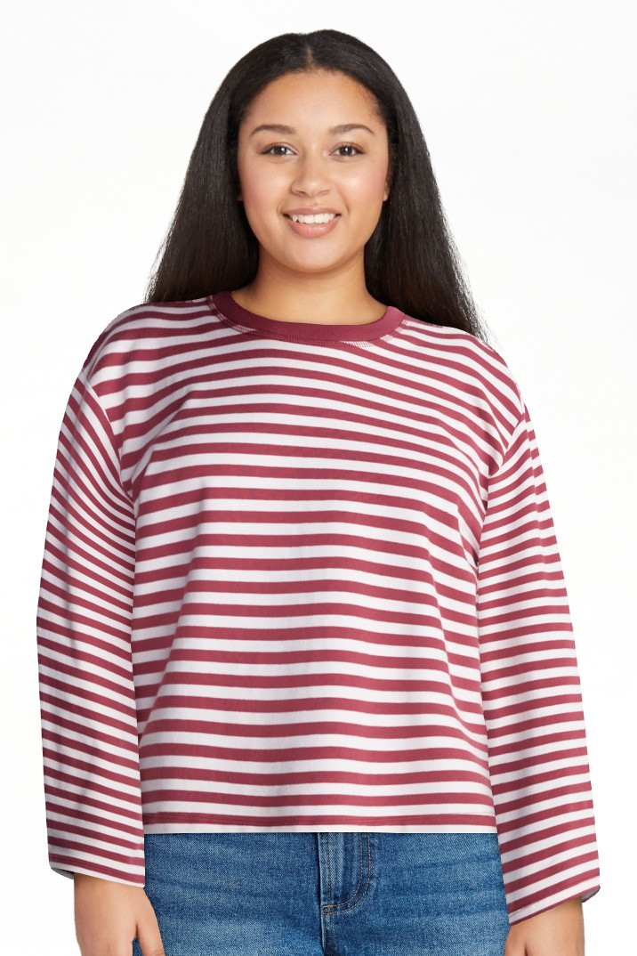 No Boundaries Oversize LS Stripe Tee, Women\u2019s Sizes XXS-XXL | Walmart (US)