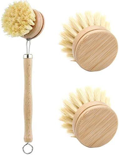 Wooden Dish Brush, Natural Bamboo Kitchen Cleaning Scrub Brush Dish Long Handle Pan Pot Brush wit... | Amazon (CA)
