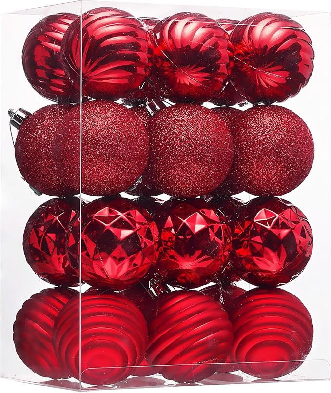 Valery Madelyn Christmas Ornaments Tree Decorations Set, 24ct Red Shatterproof Ball Ornaments, 2.... | Amazon (US)