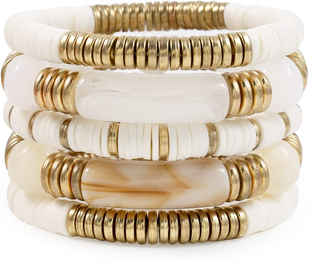 Bamboo Tube Bangles Bracelet Chunky Curved Stacking Clear Acrylic Colorful Beads Stretchable Frie... | Amazon (US)