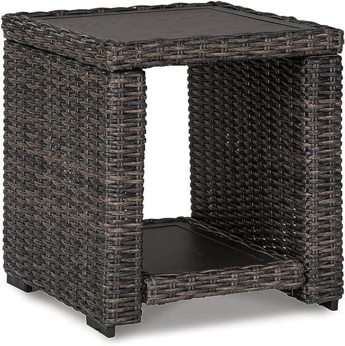 Signature Design by Ashley Grasson Lane Outdoor Rattan Square End Table with Storage, Brown | Amazon (US)