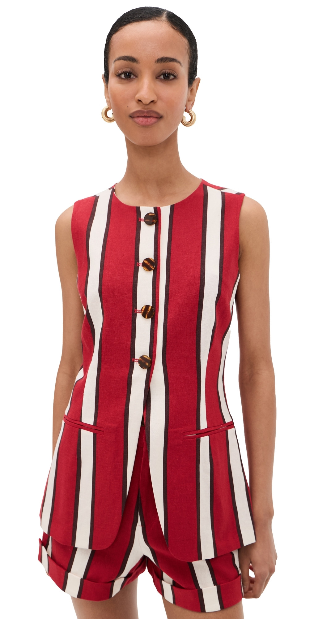SIMONMILLER Del Mar Linen Vest Venetian Red Stripe 2 | Shopbop