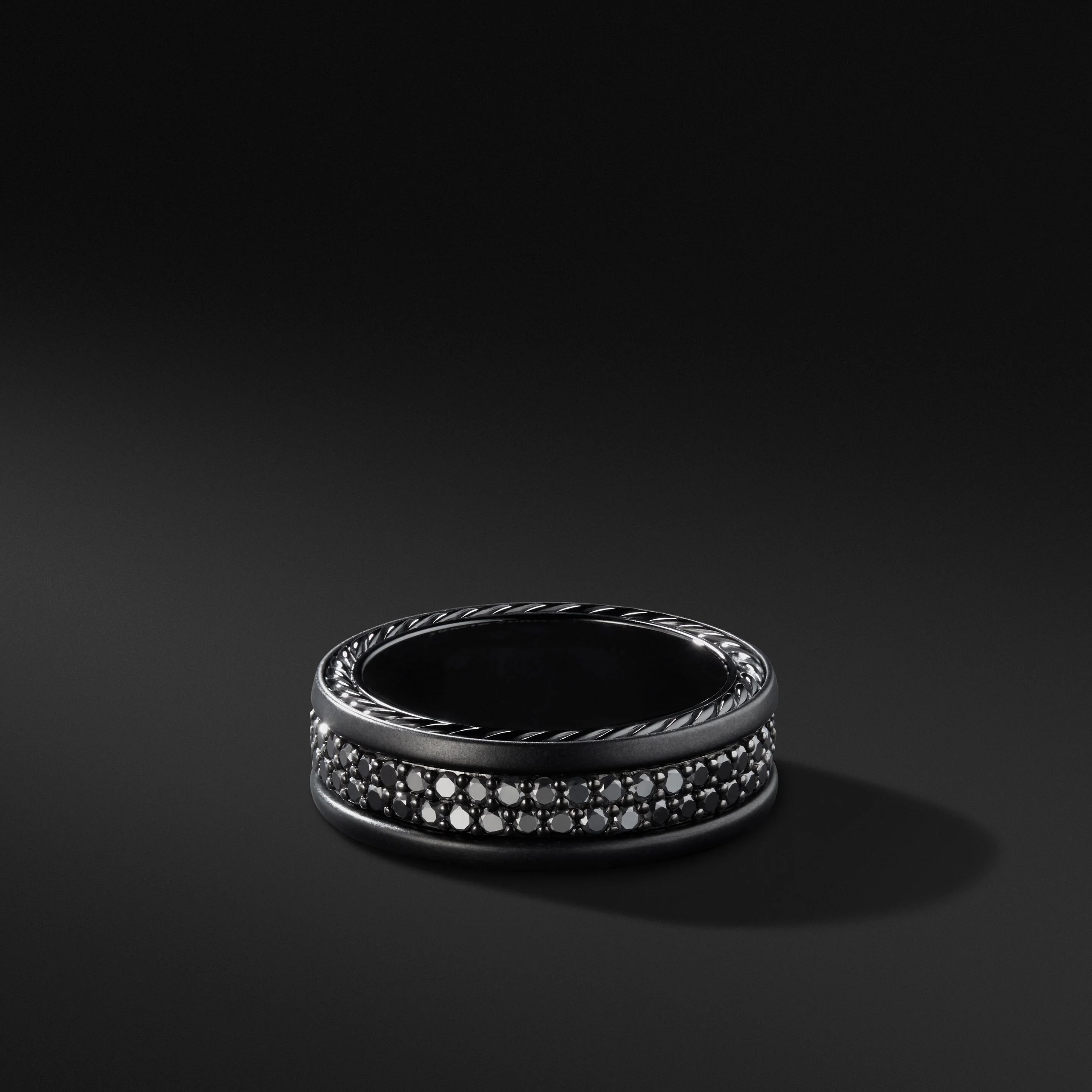 Streamline® Two Row Band Ring in Black Titanium with Pavé Black Diamonds | David Yurman