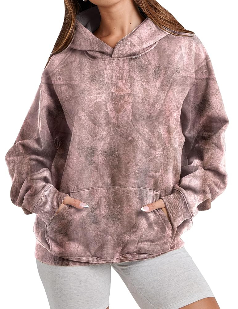 Womens Camo Hoodies Maple Leaf Print Oversized Hooded Sweatshirt Fleece Pullover Sweatshirts Long... | Amazon (US)