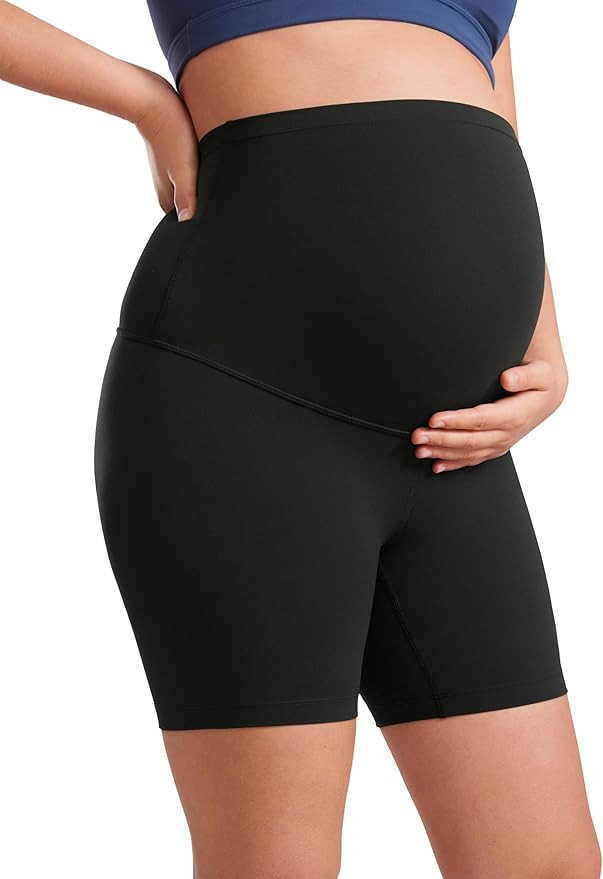 CRZ YOGA Womens Butterluxe Maternity Biker Shorts Over The Belly 6" - Pregnancy Yoga Workout Acti... | Amazon (US)