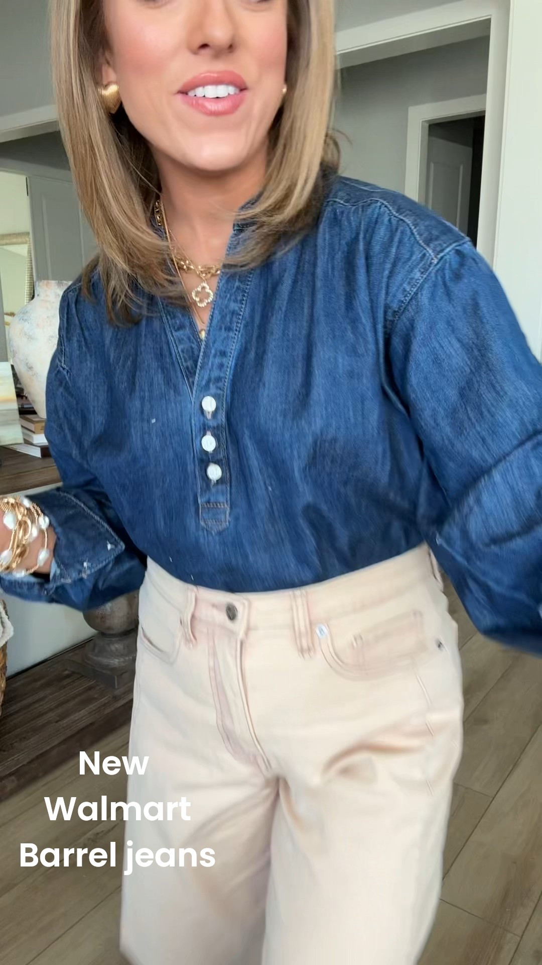 These new Walmart barrel jeans are SO good — the perfect relaxed fit with a flattering high waist that still feels polished 👖
I styled them two ways with brand-new Walmart tops to show how versatile they are for everyday wear. The denim top is casual and effortless, while the white blouse instantly dresses the look up for work, brunch, or dinner plans.

These jeans are comfortable, and give that trendy barrel-leg silhouette without feeling bulky. Go down a size in them. Easy to style with flats, boots, or sneakers and perfect for school drop-off, errands, casual office days, or weekend plans. Walmart is absolutely crushing affordable fashion right now 🙌

Everything is linked and budget-friendly.

#walmartfashion #walmartstyle #walmartfinds #walmartnewarrivals #barreljeans #affordabledenim #everydayoutfit #casualchic #neutraloutfit #momstyle #budgetfriendlyfashion #springtransition #walmartoutfit #ootd