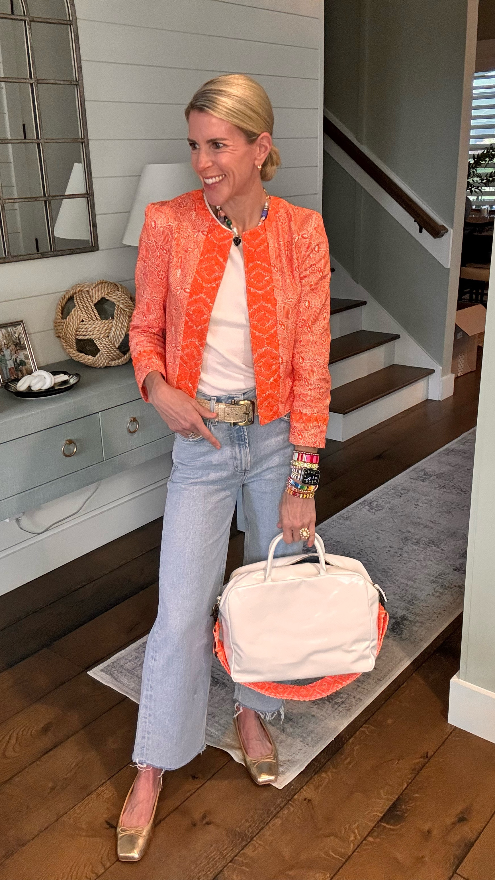 These Julia Amory jackets are so good!  The fit is details are exceptional!!  Love this spring look. Love a light wash denim for spring. 🍑🧡🍊

#LTKStyleTip #LTKOver40