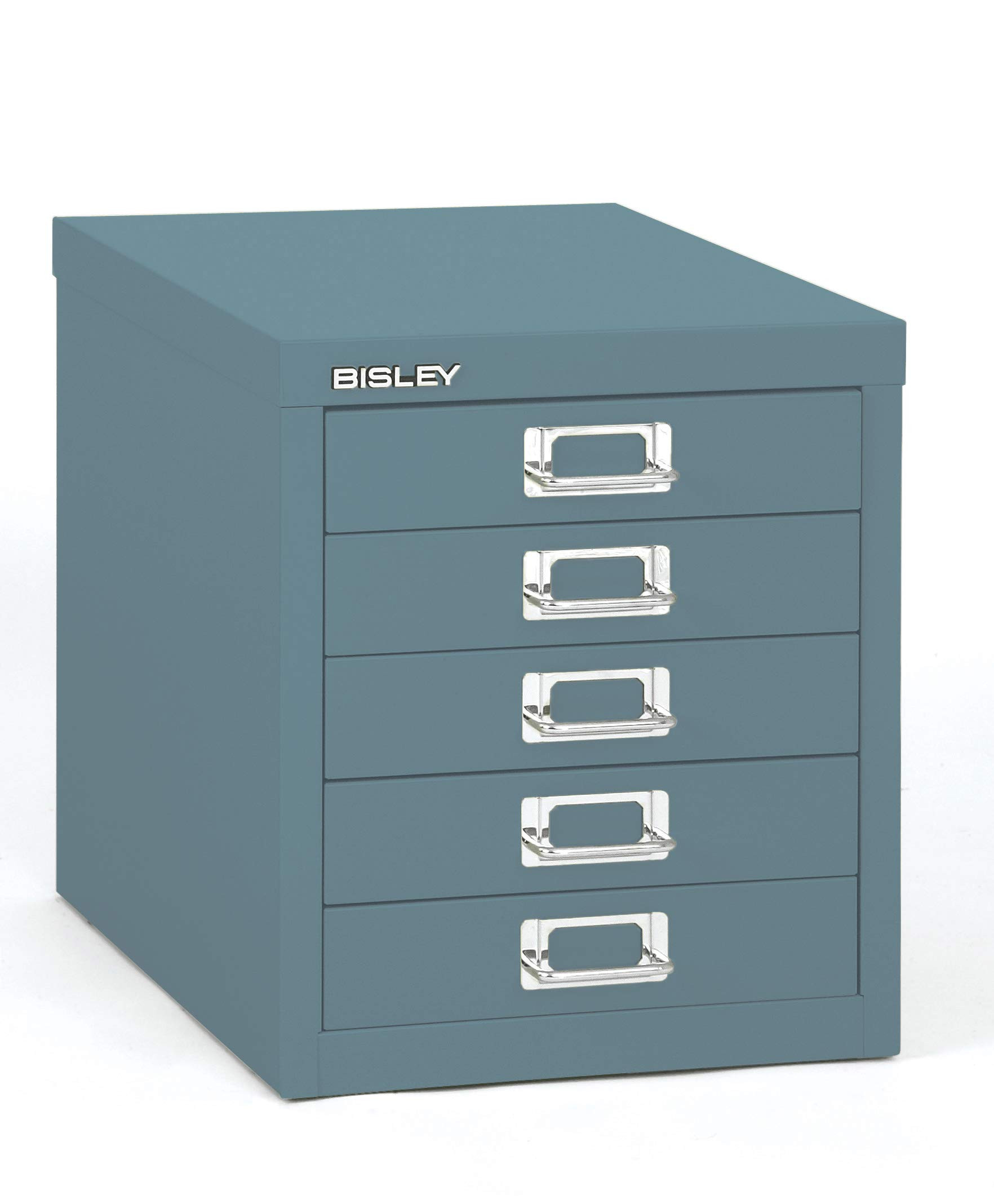 Bisley 5-Drawer Steel MultiDrawer Cabinet - Doulton Blue, Chrome Pull Handles with Label Holders,... | Amazon (US)